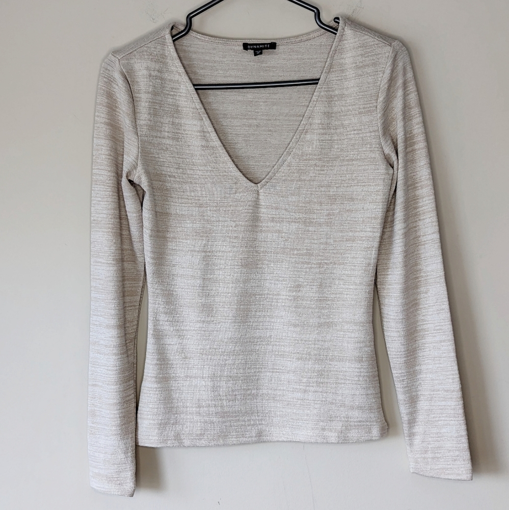Dynamite cream v-neck long sleeve shirt
